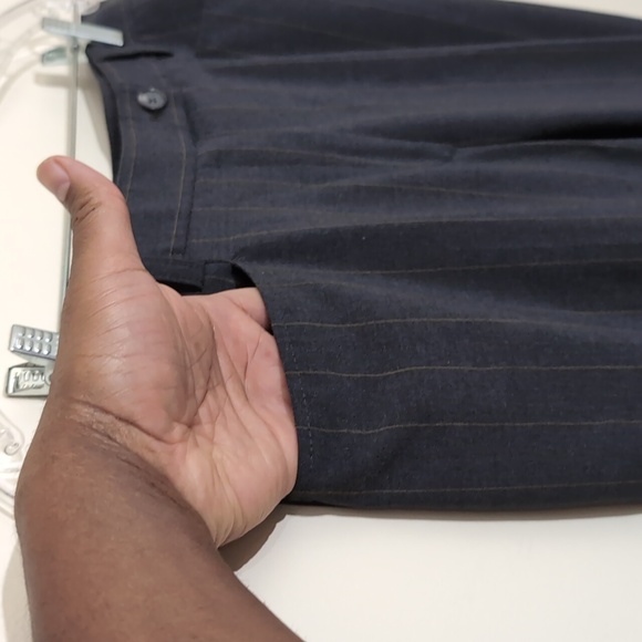 Brax| Grey With Brown Pin Stripe Pants Zippered Front Techno Wool - Picture 3 of 12